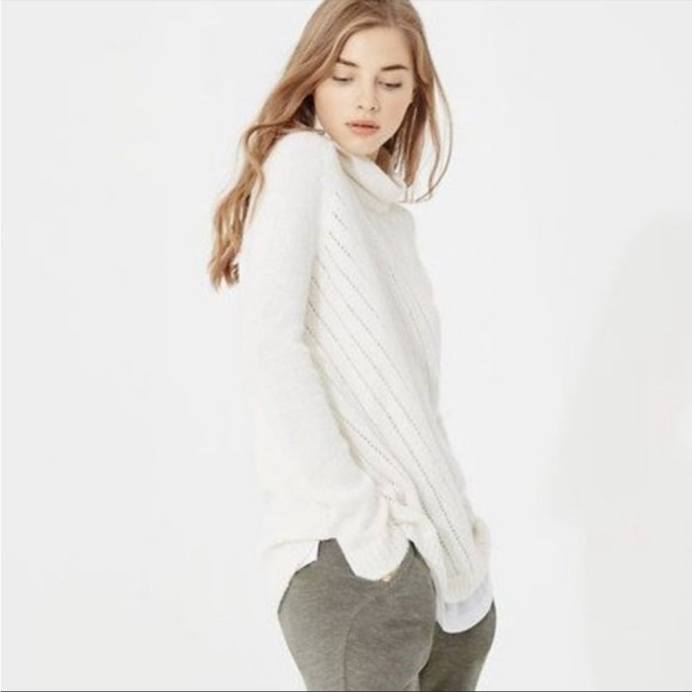 Lou & Grey Cream Off White Turtleneck Sweater Open Knit Medium M